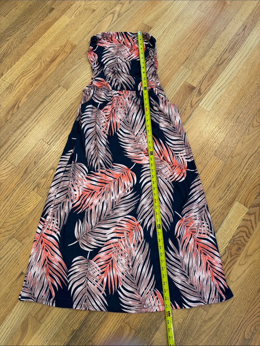 Navy Tropical Strapless Maxi Dress with Coral Palm Print Medium - Picture 4 of 8